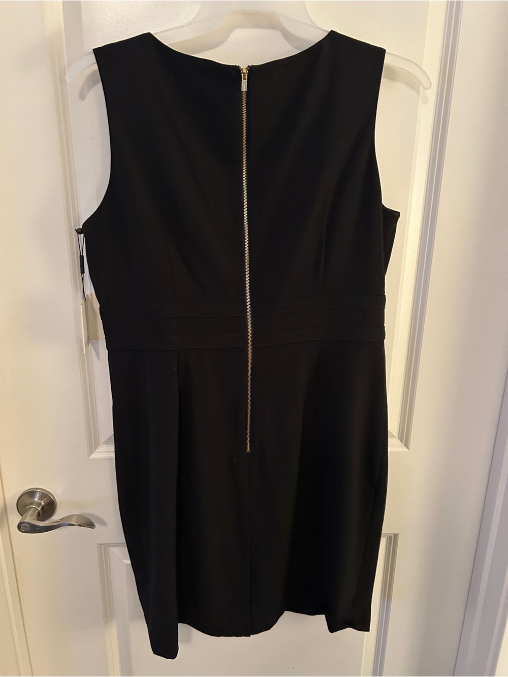 Calvin Klein Black Sleeveless Midi Sheath Dress with Waist Buckle Detail - Picture 7 of 8